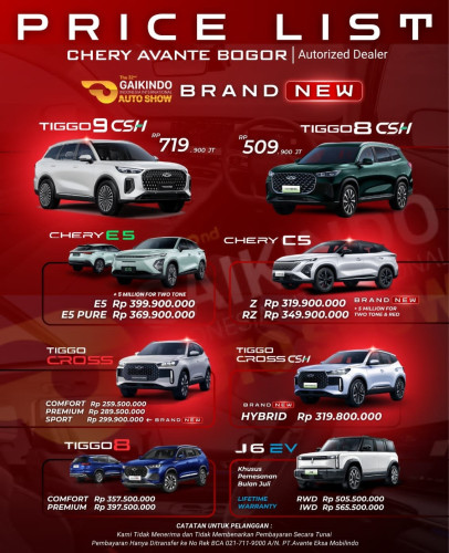 Pricelist Harga Chery kebayoranlamautara 2025